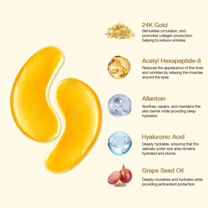 24 Karat Gold Collagen Eye Patch For Anti-Wrinkles | 5 Pairs - Image 3